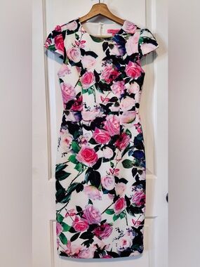 Betsey Johnson Pink & White Floral Scuba Midi Sheath Dress